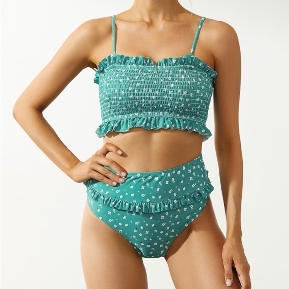 SWIMMING SUIT. Mint green with floral.